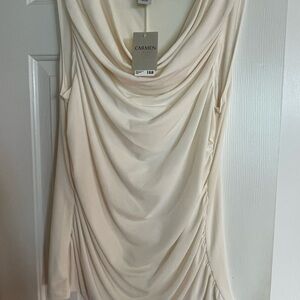 Elegant Cream Draped Sleeveless Dress